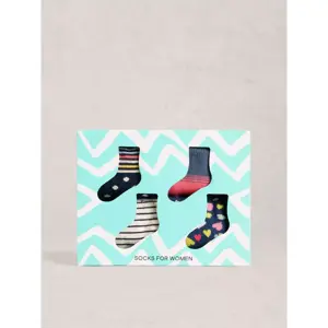 White Stuff 4pk Heart Stripe Ankle Socks